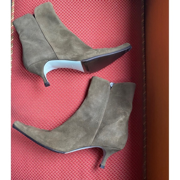 Olive Suede Zip Ankle Booties - Picture 2 of 15